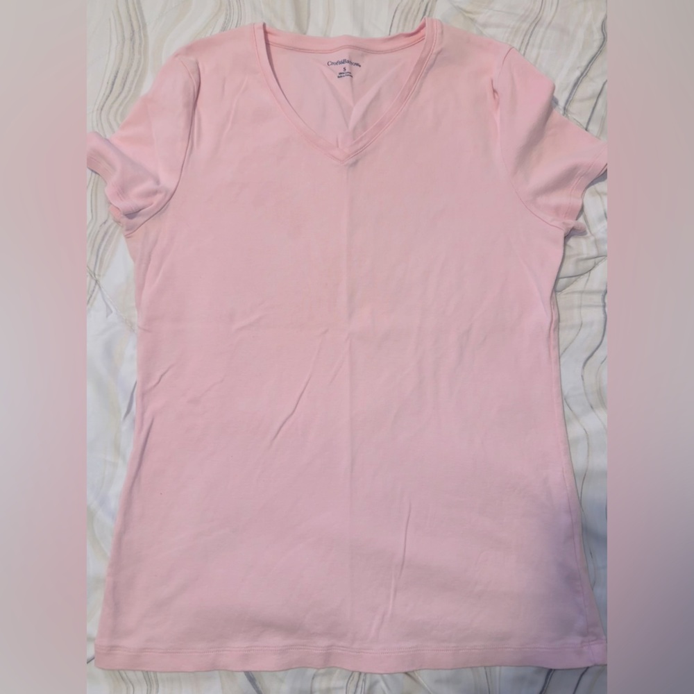 Croft & Barrow Pink Cotton‎ V neck Tshirt